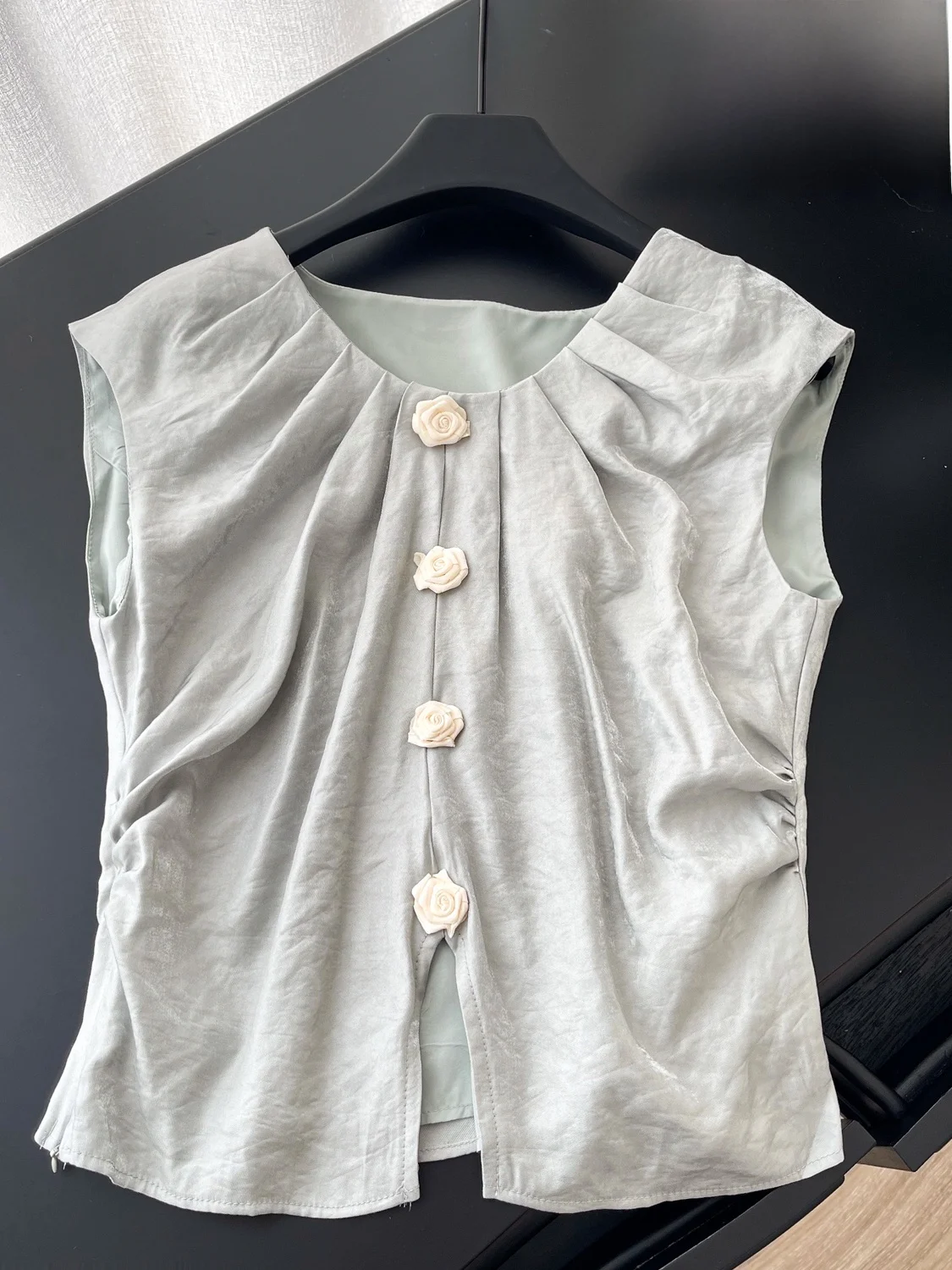 Retro Ethnic Sle Women's Svel Vest Summer New Rose Flower Button Simple ort Size Small Beautiful Top Korean Loose Fit