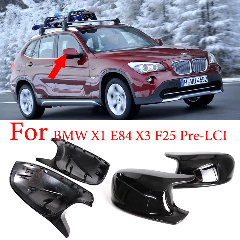 2Pcs Glossy Black carbon pattern Rear Side View Mirror Covers Shell Replacement For BMW X3 F25 X1 E84 Pre-LCI 2010 2011-2013