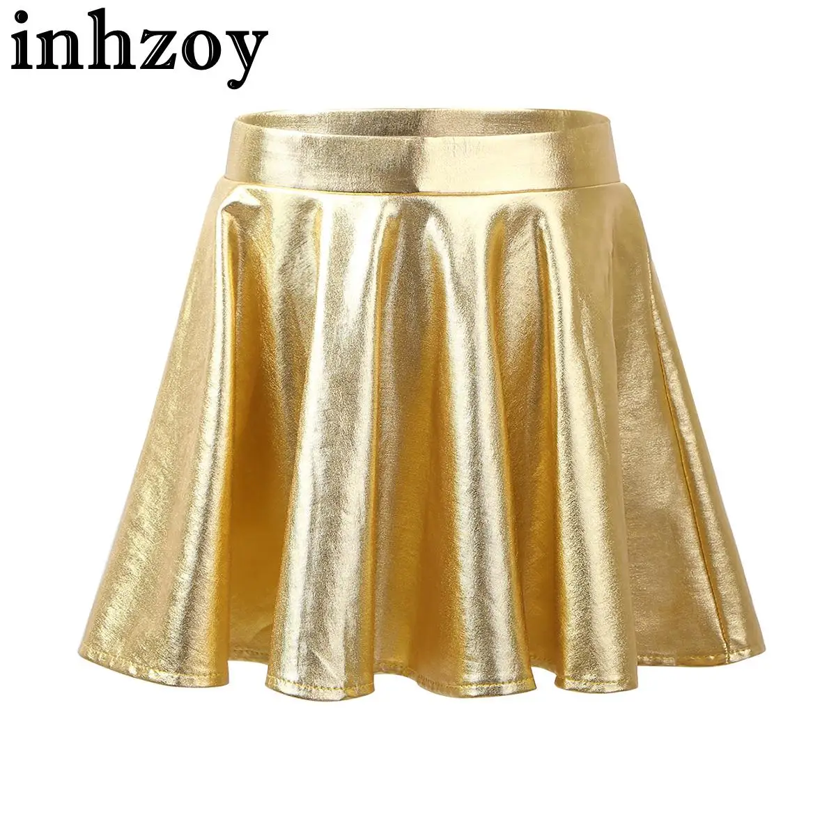 

Kids Girls Glossy Metallic Pleated Skirt with Built-in Shorts Party Dance Costume Shiny Scooter Mini Skater Skort Athletic Wear