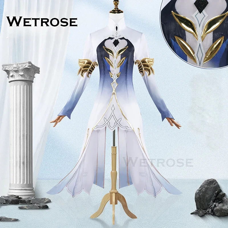 【Wetrose】재고 있음 Focalors 코스프레 의상 Genshin Impact 전 Hydro Archon Furina 과거 Furiina Focalors God Wig 크리스마스