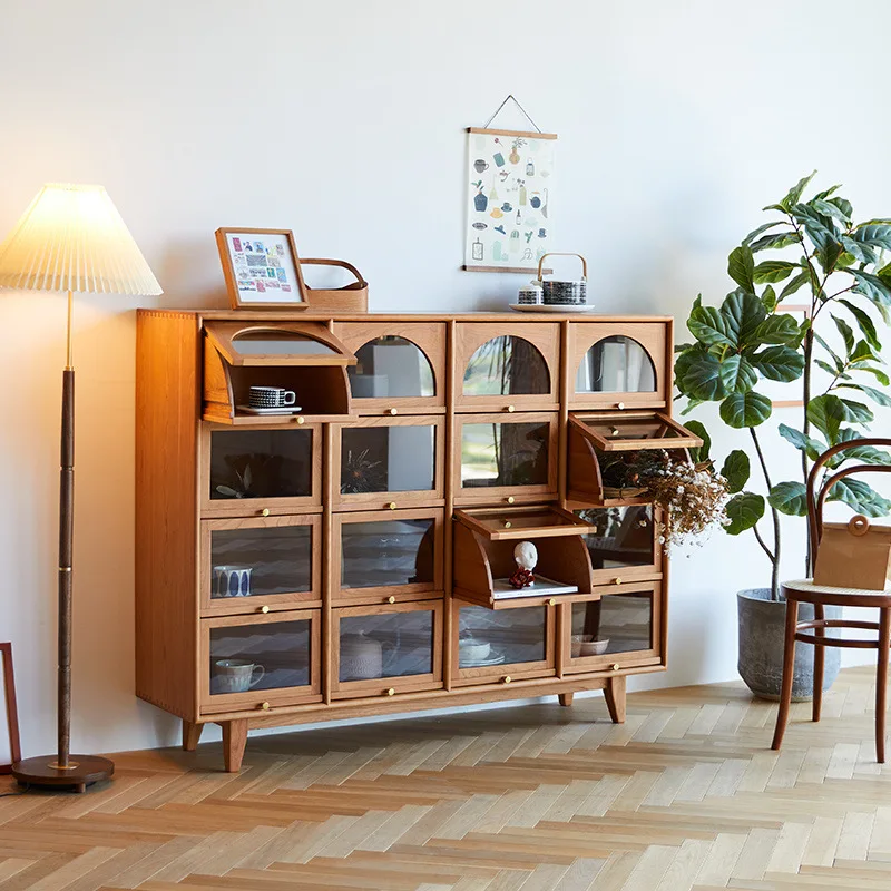 

Sixteen-grid cabinet solid wood retro display cabinet cherry wood bucket cabinet medieval furniture storage side