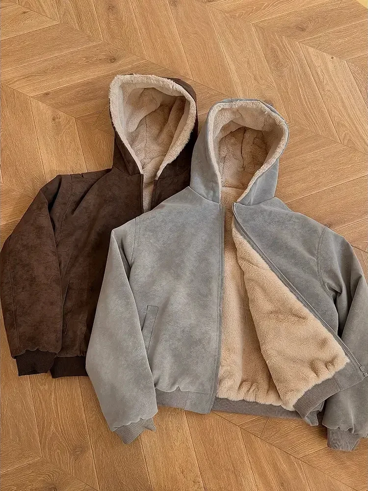 

Thiened ort Cotton Jaet with Fce Hooded Dyed Leather Cotton Boys Winter Outerwear Warm Sli Unbranded