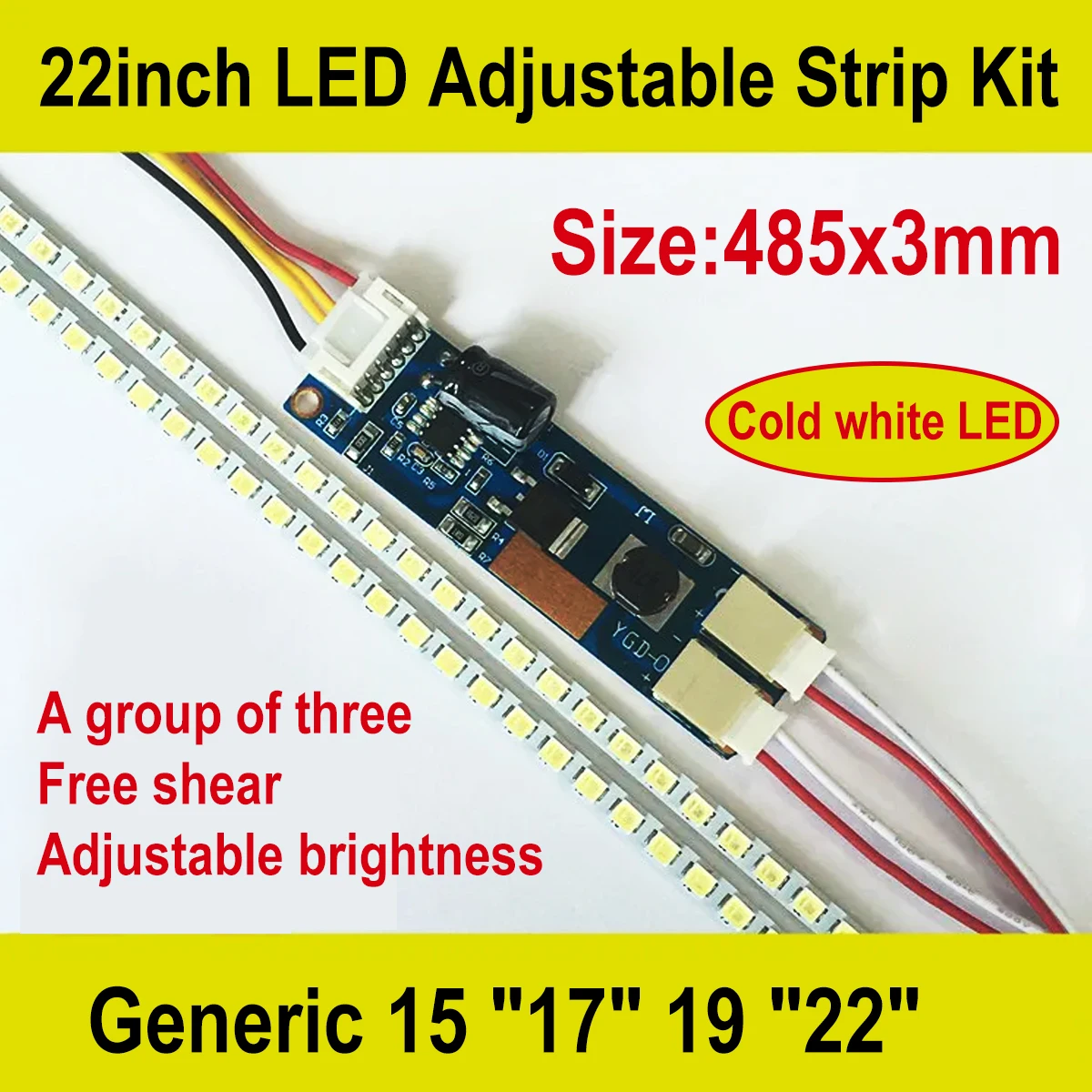 485mm 1set 22 "Monitor Strip lampu latar LED Universal DC 10-30v CCFL layar LCD untuk Monitor LED kecerahan dapat diatur