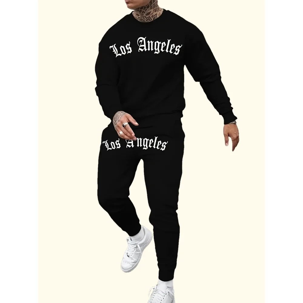 الخريف والشتاء العصرية الجديدة الرجال فضفاضة عارضة تناسب البلوز Sweatpants مطبوعة رسالة مائة طويلة الأكمام البلوز مجموعة