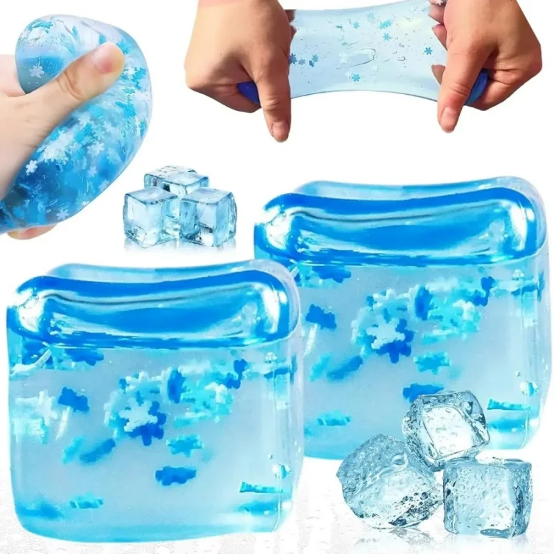 1pc Ice Cube Stress Ball Blue Snowflake maltose Squeeze Toy Rebound Fidget Anxiety Relief Toy For Office Favor Classroom Gift