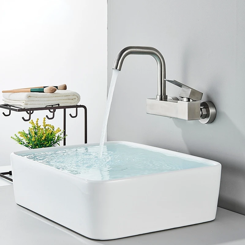 Wall-mounted Basin Sink Bathroom Faucet Single  Hot and Cold Mixing  Accessories   Universal Swivel 