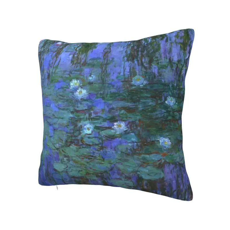 Claude Monet Water Lilies Cushion Cover Soft Modern Painting Art Throw Pillow Case for Car Square Pillowcase Bedroom Decoration