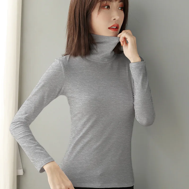 

MRMT 2024 Brand New Women's Western Style Pile Collar Tight Fitting Solid Color Bottoming Shirt Women's Long Sleeved T Shirt