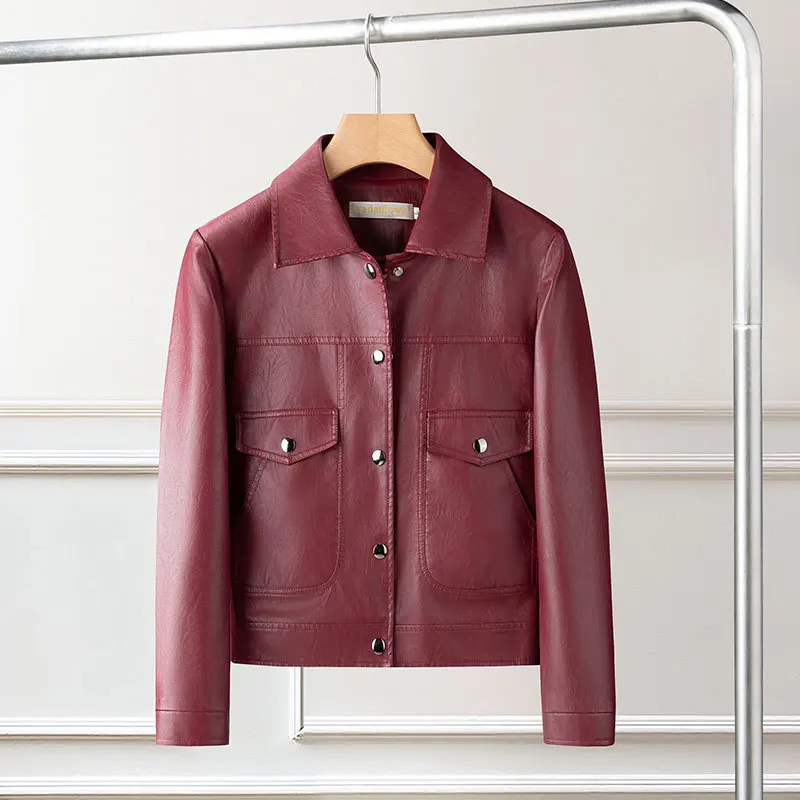 Fashion Short Coat Leather Jacket Women's Single-breasted Casual Top Outerwear Spring Autumn Streetwear Loose PU Leather Jackets
