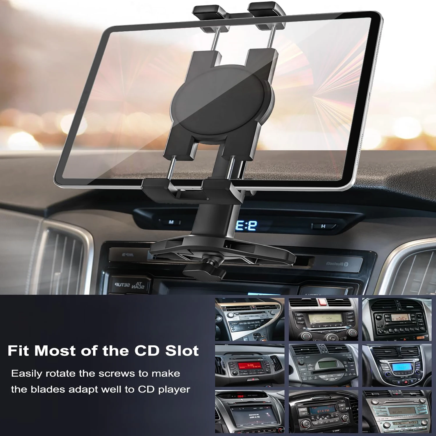 Car CD Slot Tablet Phone Holder  Navigation Answer No Head Car CD Tray Mount for iPad for 4-13 inch Devices