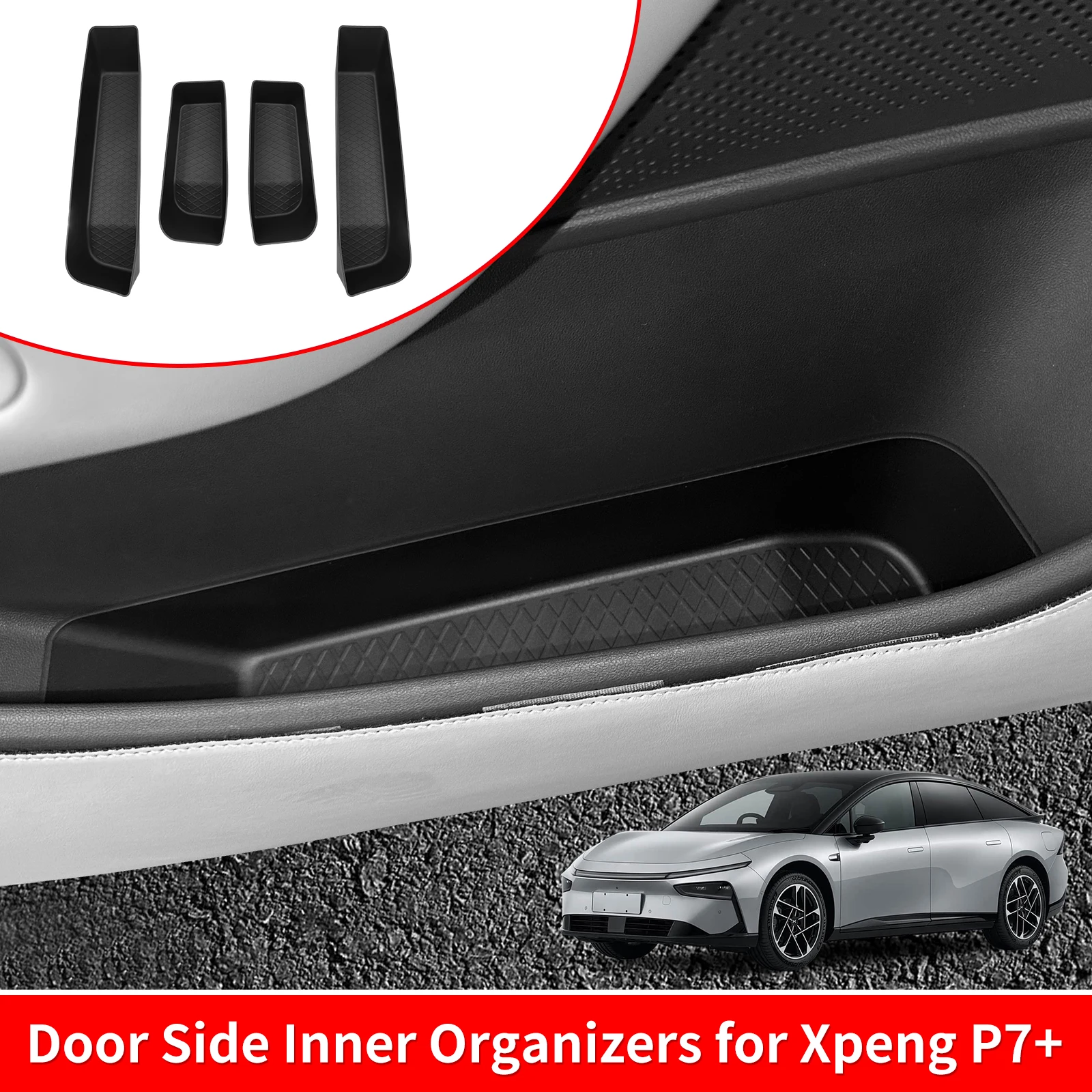 

Для Xpeng P7 + ящик для хранения ручек автомобиля, 4 шт., лоток для хранения передних и задних дверей, органайзер TPE, аксессуары для салона автомобиля