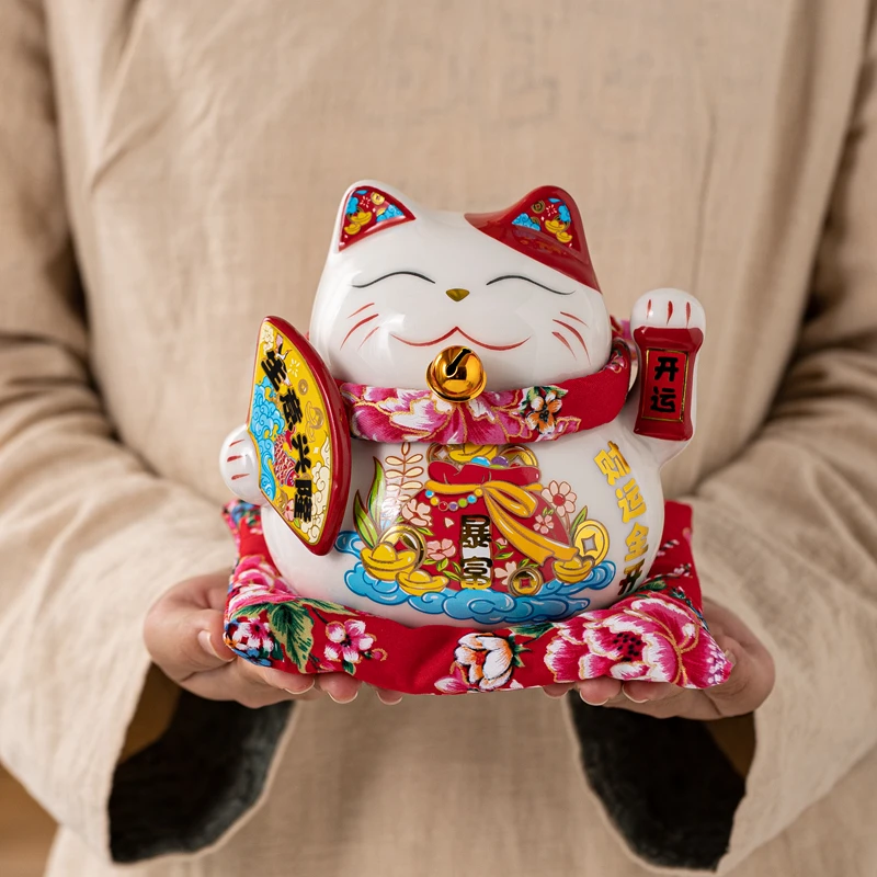 6 Inch Ceramic Lucky Cat Money Box Ornament Maneki Neko Decoration Figure Feng Shui Fortune Cat Business Gift