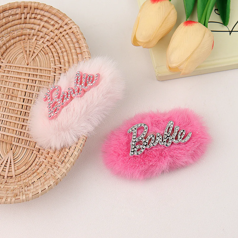 Barbie Hairpin Rose Pink Accessories Y2k Plush BB Clip Hot Girl Bangs Side Clip Seamless Broken Hairpin Hair Accessories Gift