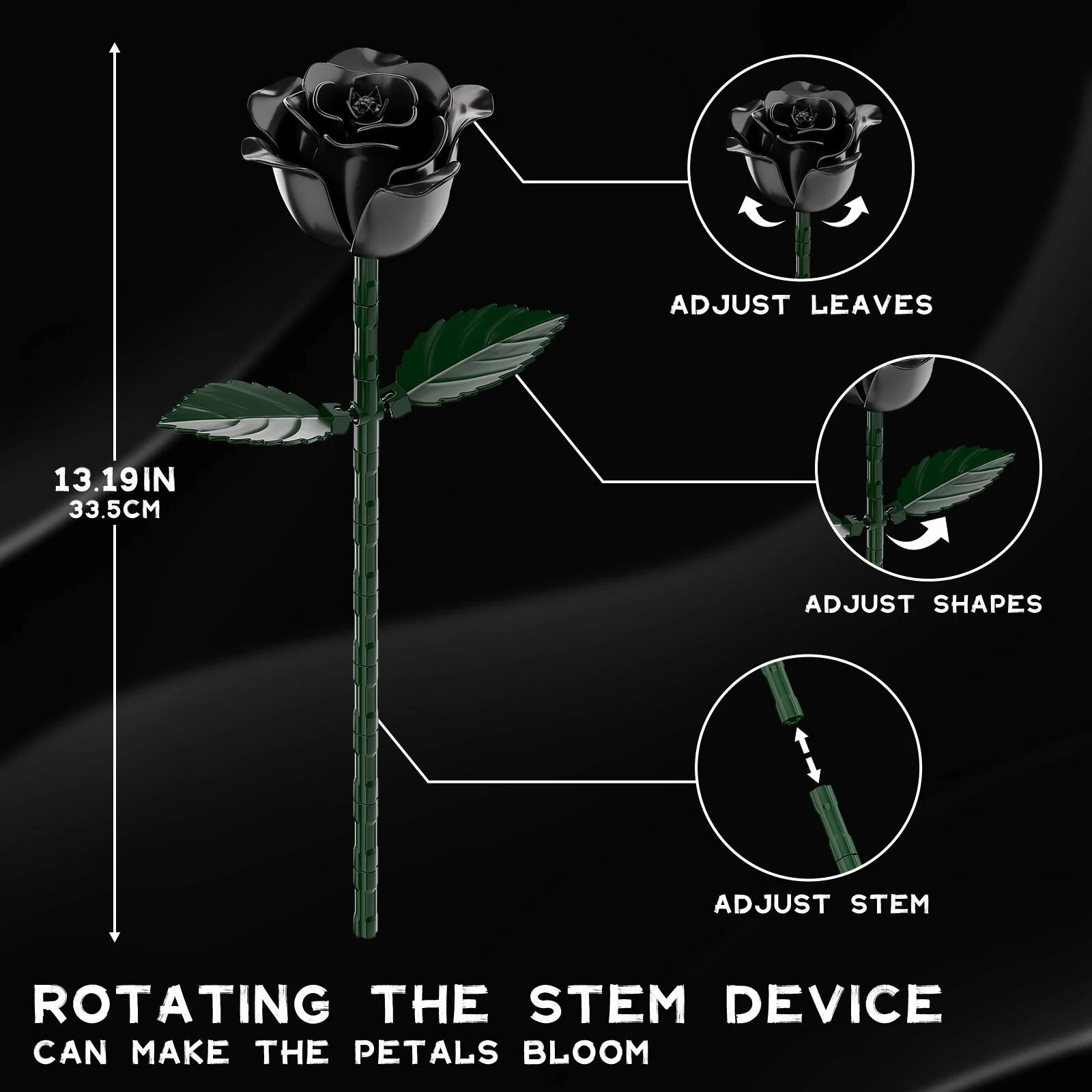 ชุดตัวต่อบล็อกช่อดอกกุหลาบดำ 12 ชิ้น |   ดีไซน์โดดเด่น หรูหรา สไตล์โกธิค |   ของตกแต่งบ้านสไตล์โกธิคและดอกไม้ประดิษฐ์