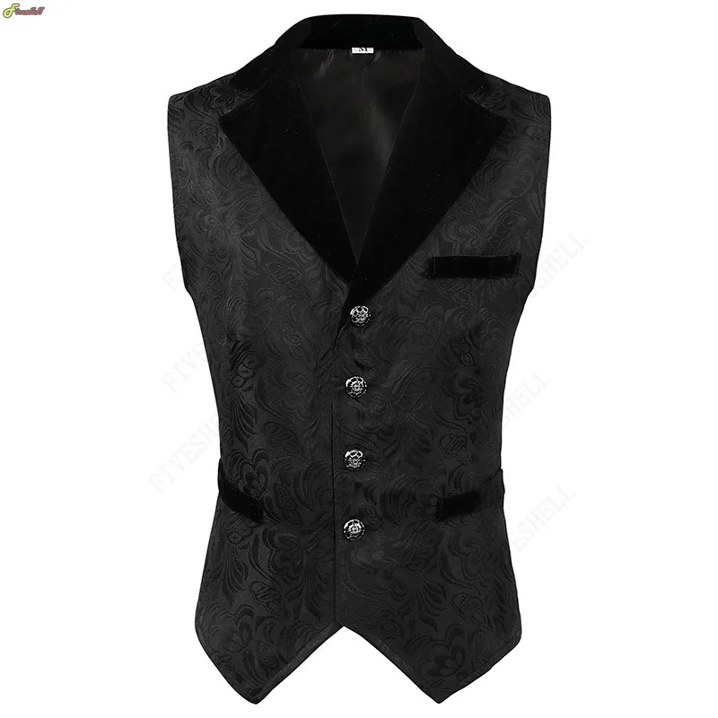 Men Steampunk Renaissance Cosplay Medieval Gothic Waistcoat Vest Vintage Vicotiran Jacquard Swallow Top Noble Fiveshell Costume