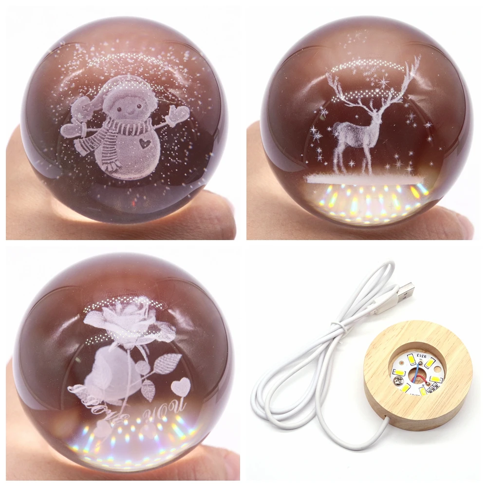 3D Crystal Ball Planet Laser Engraved Solar System Globe Astronomy USB LED Glass Sphere Home Decoration Birthday Christmas Gift