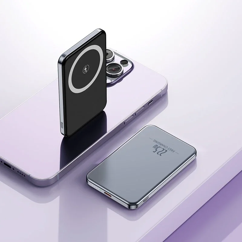 5000mah Ultra-thin Aluminum Alloy Magnetic Wireless Power Bank Two-way Super Fast Charging Mobile Power Supply