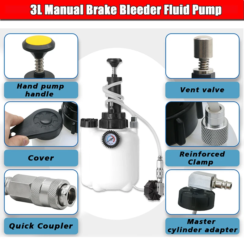 3L Manual Brake Bleeder Kit with 1L Oil Bottle Fluid Pressure Bleeding Vacuum Pump Tool Set