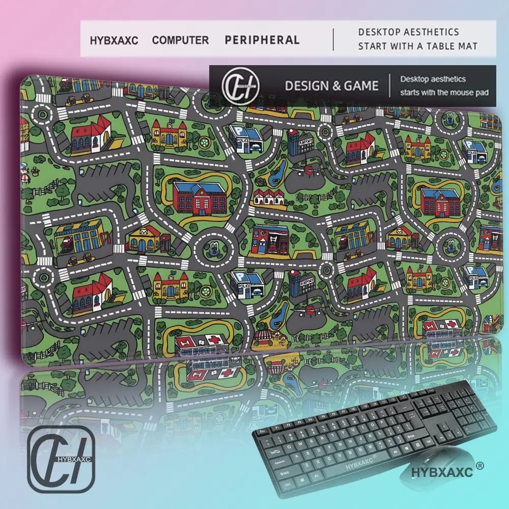 

HYBXAXC Creative Urban Street Theme Mouse Pad, Cartoon Road Pattern Desk Mat, Durable Non-slip Pad for Computer Desk Setup