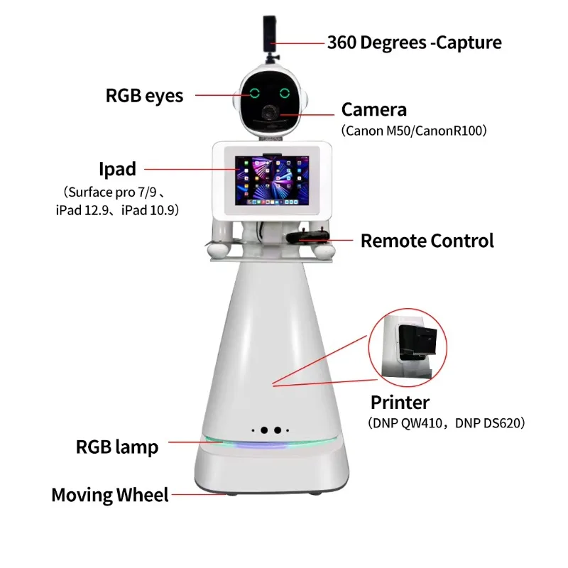 New Design Robot Roaming Photobooth Shell Selfie Machine Sharing Station Kiosk Wedding Party Event Magic Roaming Photo Booth