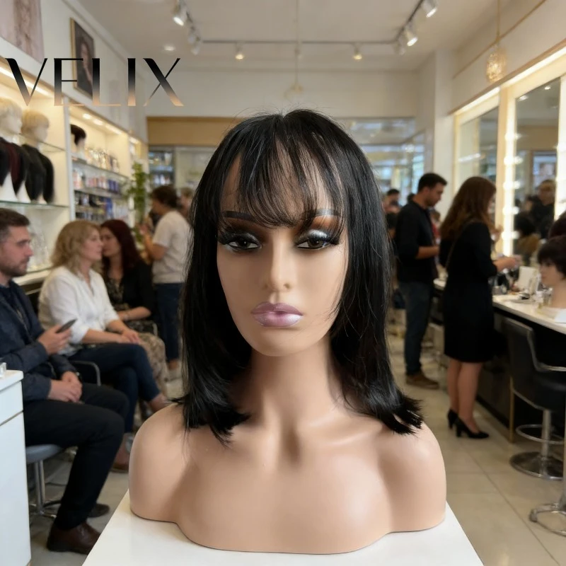 

2x4Lace Frontal Bob Straight with Bangs Natural Color Human Hair Wig Brazilian Virgin Remy180%Density for Black Women Daily Use
