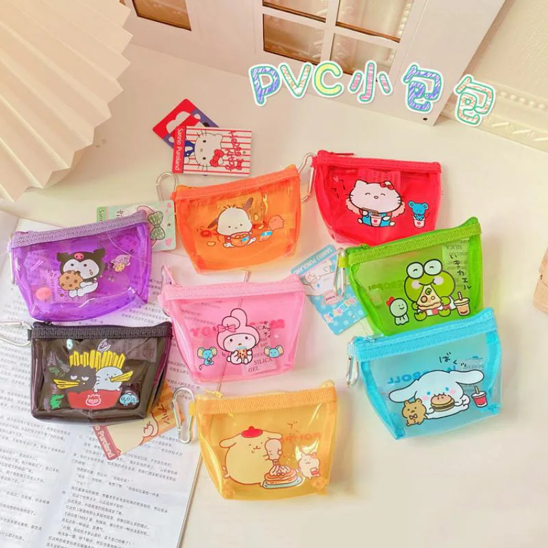 Sanrio Hellokitty Mymelody Kuromi Purin Cinnamoroll Keroppi PVC Coin Purse Jelly Bag Carabiner Storage Bag