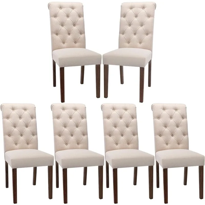 

Button-tufted dining chair 6-piece set, Accent Parsons dining chair upholstered fabric dining chair, dark beige