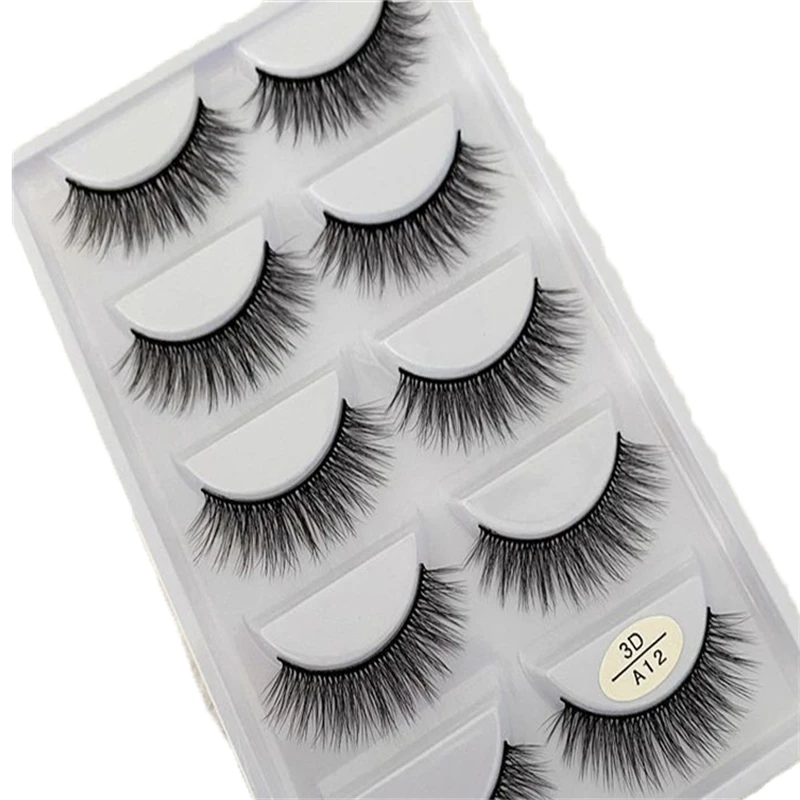 5 Pairs/Tray Natural look chemical fiber cruelty-Free Faux Mink pure handmade full strip eyelashes with personlized