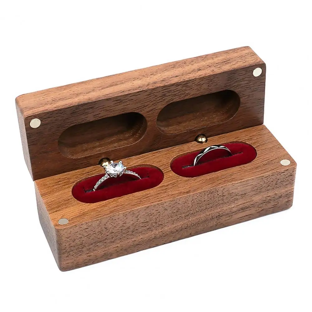 Creative Ring Box Wooden Wedding Ring Holder Box Velvet Lining Double Ring Storage Case for Proposal Engagement Wedding