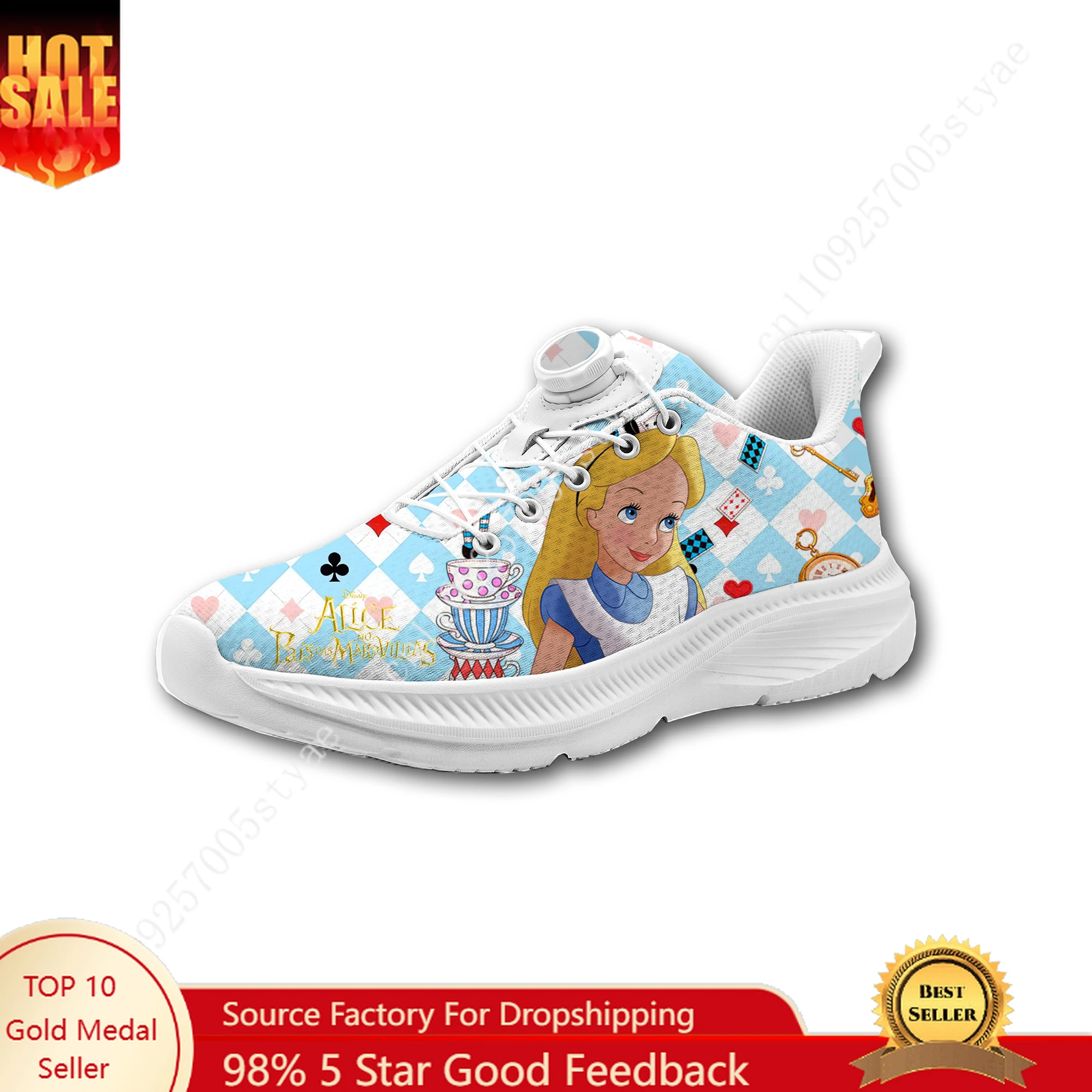 

Кроссовки «Алиса в стране чудес» для мужчин и женщин, с вращающейся застежкой без шнурков, для бега, для занятий спортом на открытом воздухе, персонализированные, на заказ