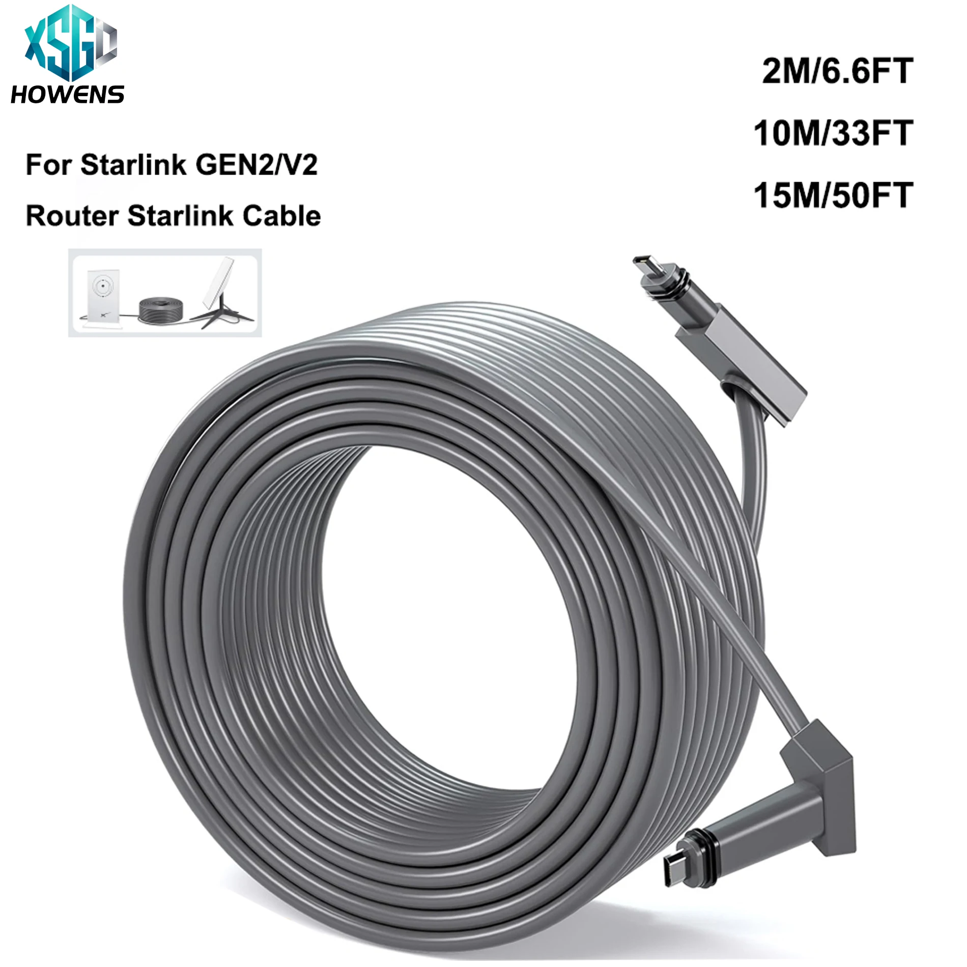 HOWENS 50FT/15M For Starlink Gen 2 Cable for Gen 2 Rectangul