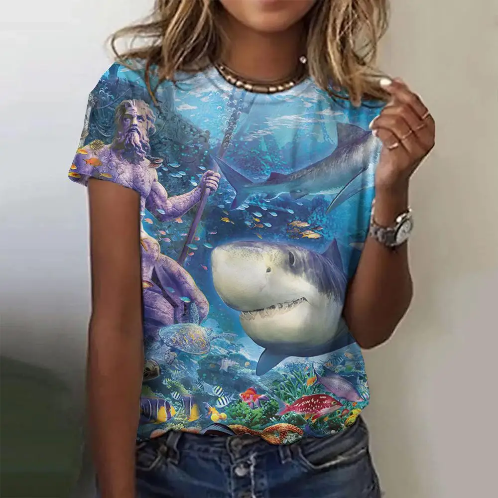 Blusa de moda de verano para mujer, camiseta con temática de animales salvajes en 3d, camisetas informales, Top de manga corta, ropa básica de gran