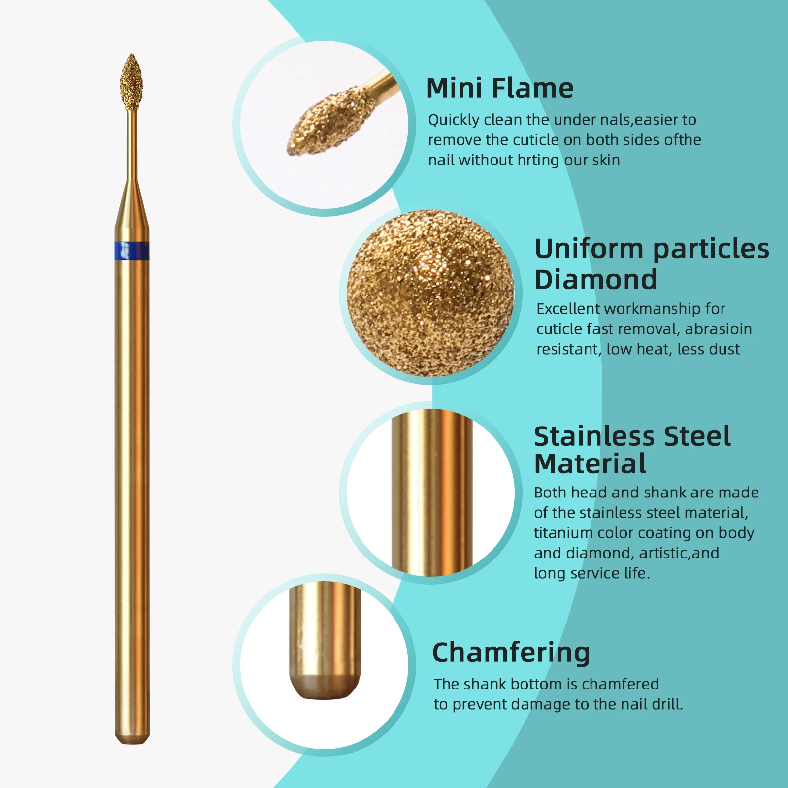مثقاب أظافر تنظيف لهب صغير 1 مم من HYTOOS، لقم أظافر ماسية روسية من التيتانيوم ملحقات منظف الأظافر للبشرة الميتة