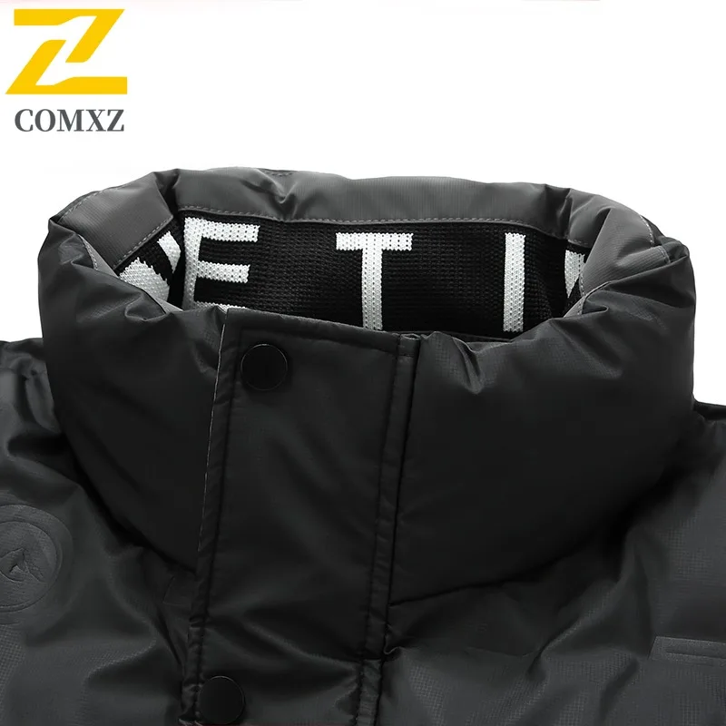 COMXZ Mens Down Jacket Premium Leisure Stand Collar Outdoor Snow Lightweight Parka Solid Color Adventure Warm Winter Garment