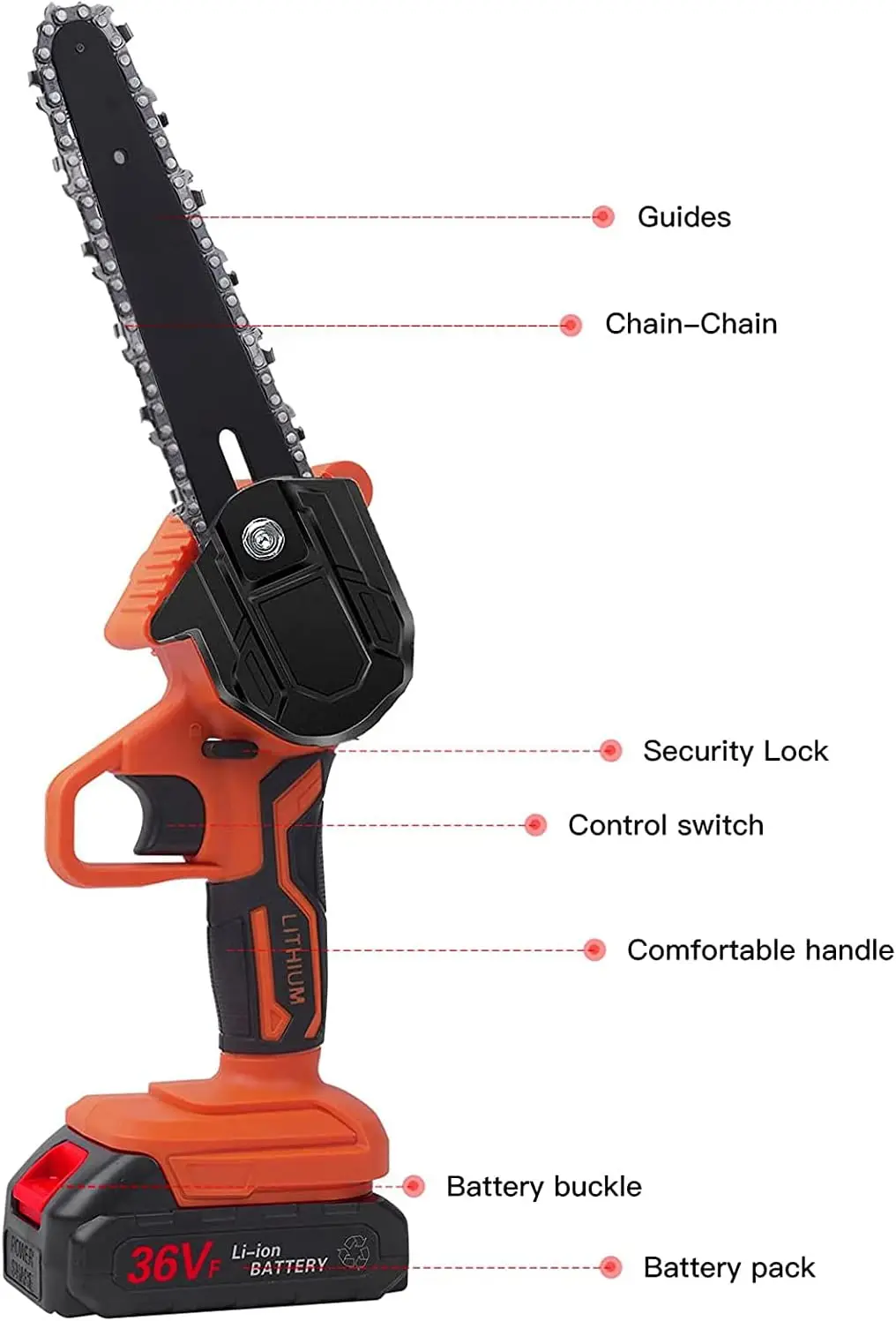 Mini motosserra elétrica sem fio, motosserra elétrica, 36V