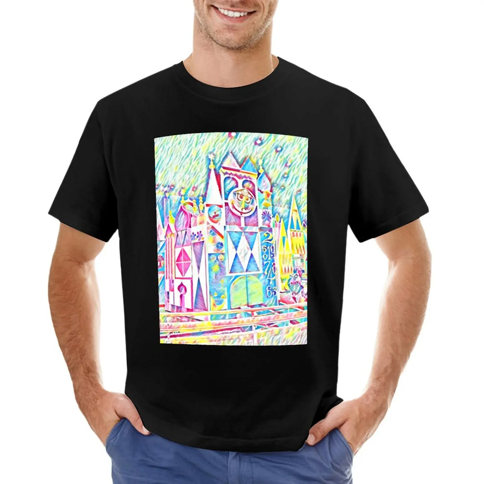 Small World Clock Colorful Painting T-Shirt baggy shirts shirts graphic anime figures sublime mens graphic t-shirts funny