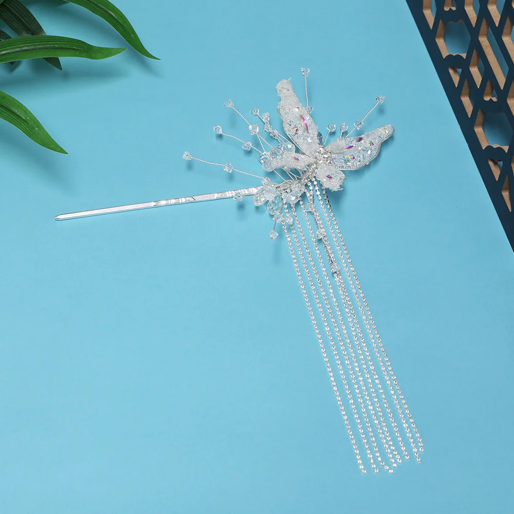 Original design handmade new antique super flash diamond butterfly fringe temperament hairpin makeup Hanfu headdress