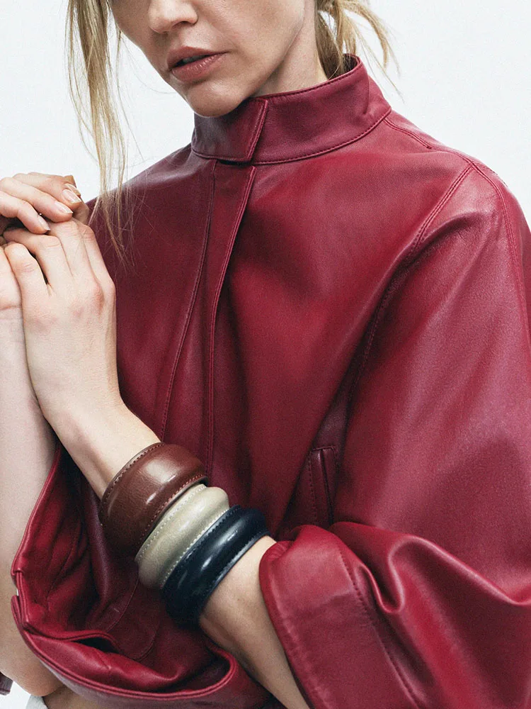 Chaqueta Corta de Cuero Suelta para Mujer, Nueva Colección de Primavera, ZA2025, Chaqueta Moderna con Cuello Alto y Cremaller...