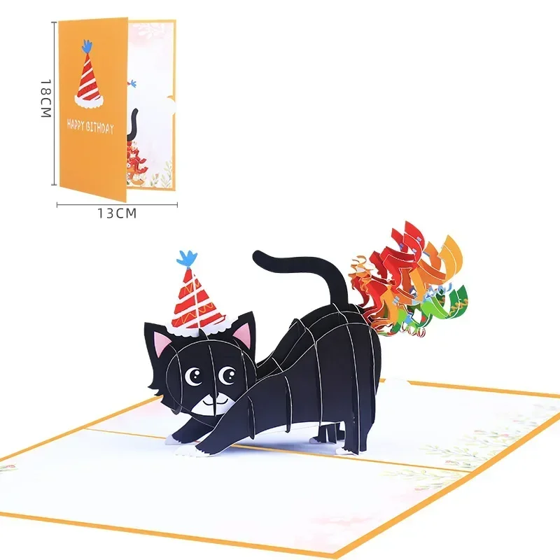 1 pcs creative color 3D card with rainbow cat birthday wishes pop-up card gift