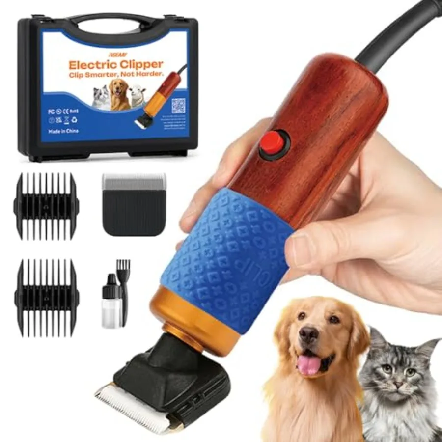 

200W Professional Dog Grooming Clippers with Stepless Speed Control Low Noise Pet Hair Trimmer Kit Solid Wood Handle 2 Bl