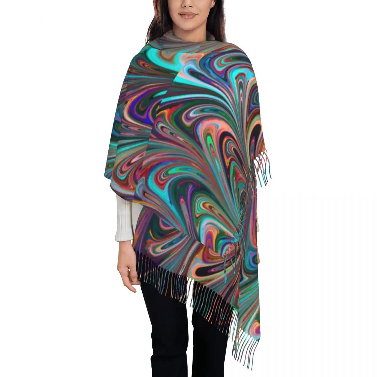 Neon Paint Swirl Scarf Colorful Liquid Print Warm Shawl Wrap with Long Tassel Female Luxury 2024 Head Scarves Autumn Bufanda