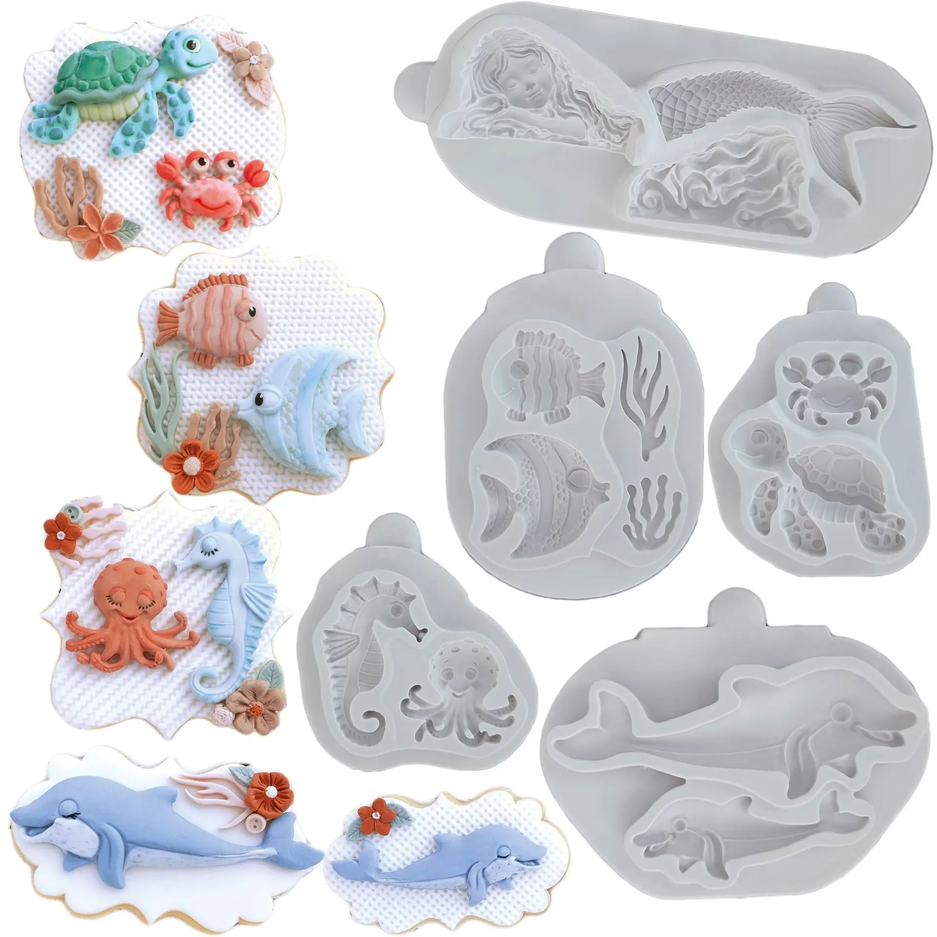 New Baking Tools Turtle Seahorse Dolphin Mermaid Fondant Cake Silicone Mold Diy Chocolate Mold Cake Decoration Accessories