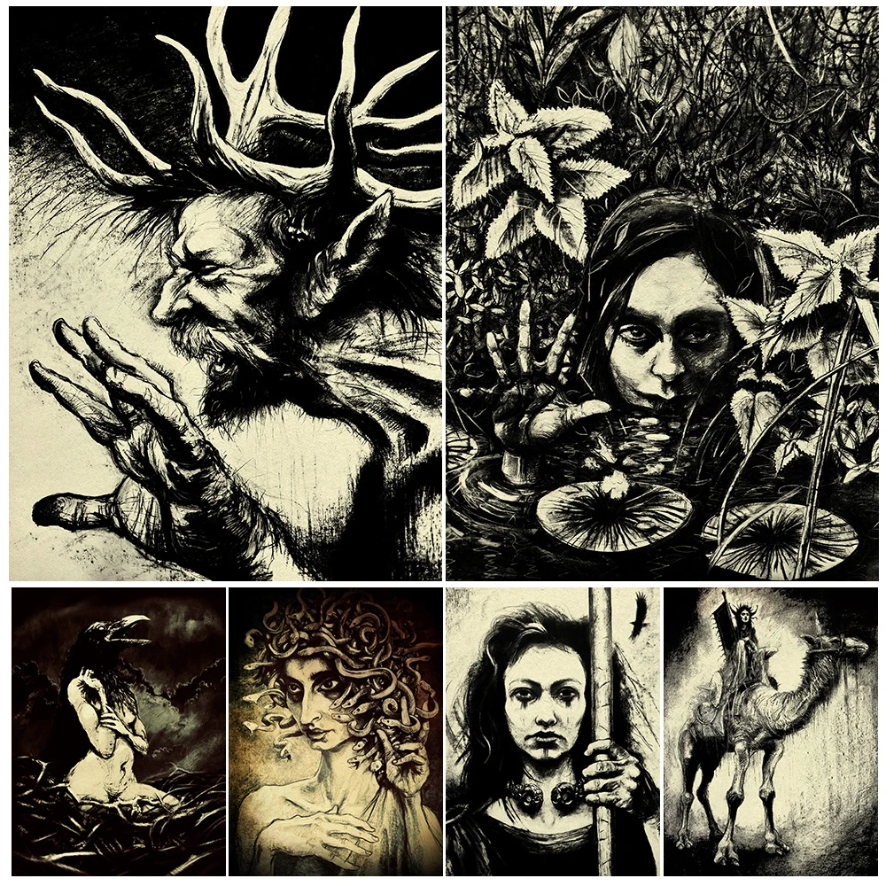 Madam Medusa y dioses góticos paganos, lienzo artístico de pared Vintage, Paitning Camel Demon Duke Of Hell, póster artístico impreso, decoración del hogar