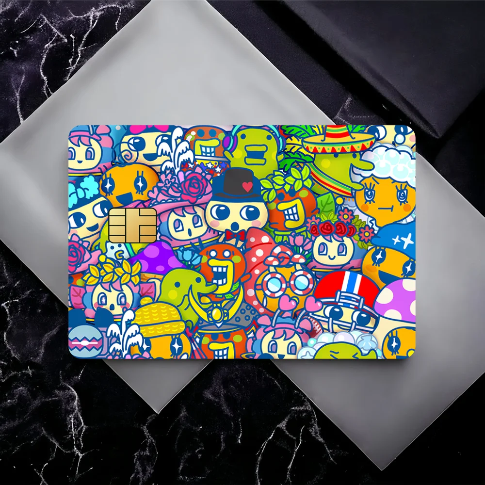 Game Cute Cartoon T-Tamagotchi Film Skin Cover Credit Card Stickers 4PCS Debit Front Decoration Bank Bus Pass Waterproof
