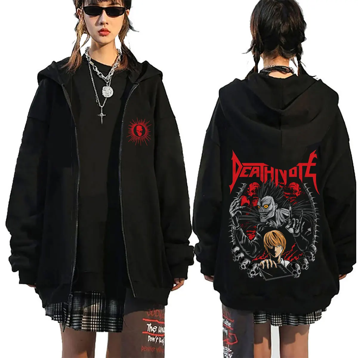 Moletom com Zíper Anime Death Note Yagami Light Ryuk para Homens e Mulheres, Jaqueta Casual com Zíper, Moletom de Fleece Masculino