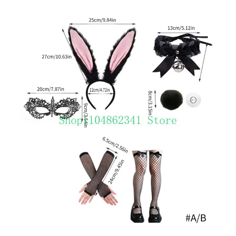 Phụ kiện trang phục thỏ Phục sinh 5asd được thiết lập với Bunnies Ears Headband, Bowtie, Tail and Arm Cuffs Cosplay Cosplay