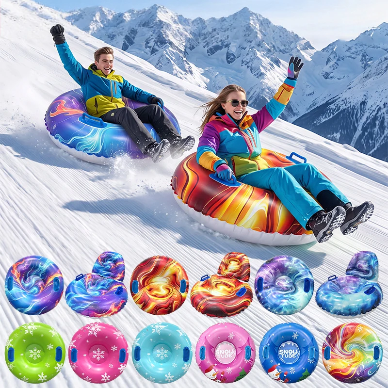 Adult Inflatable Snow Tube PVC Thickened Inflation Valve Anti-rollove Snow Sled with Handles Winter Outdoor Ski Sports Equipment