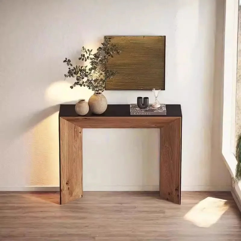 LMM, medieval style solid wood porch cabinet, log retro porch table is decorated against the wall