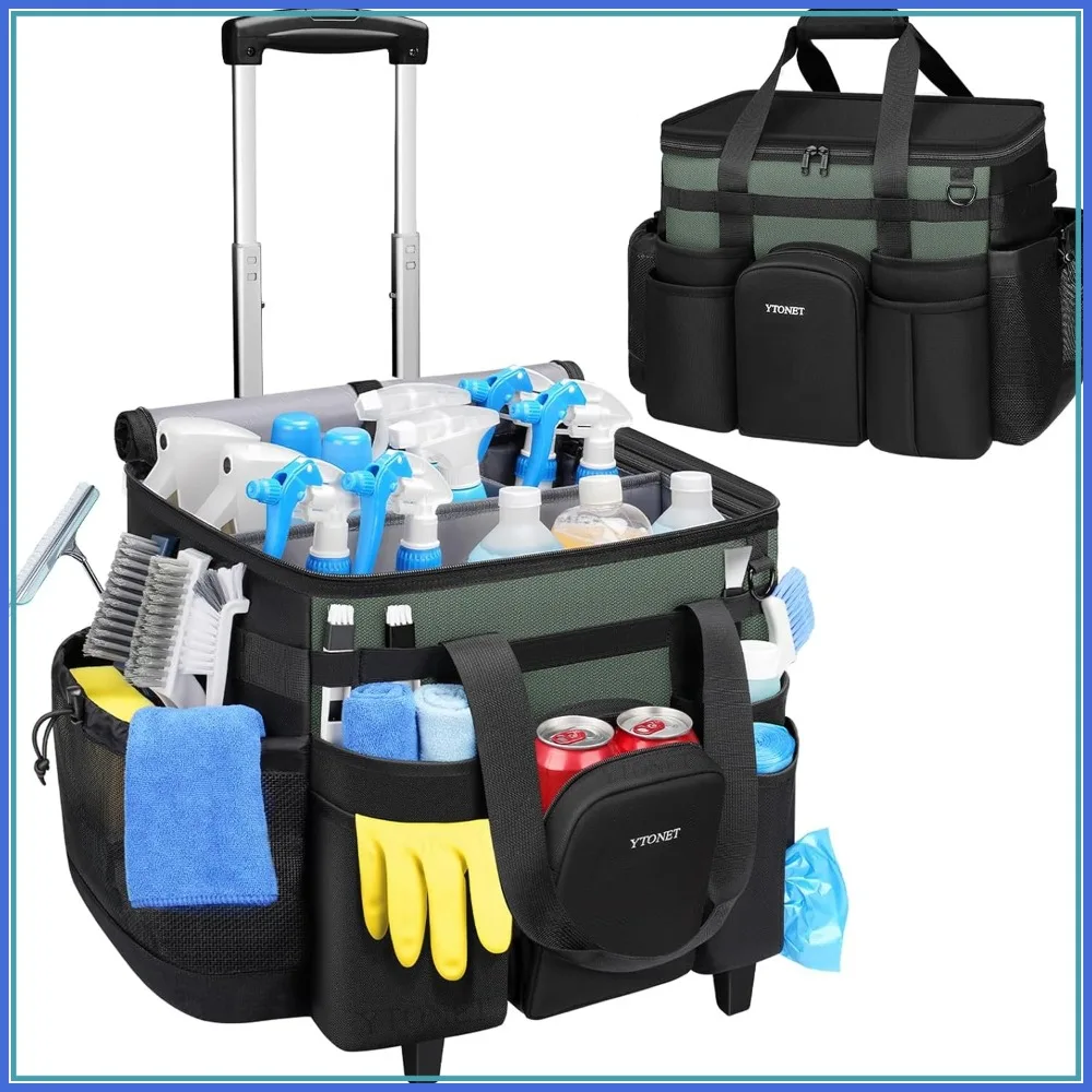 

Extra Large Rolling Cleaning Caddy with Wheels, Water Resistant Organizer for Housekeepers and Kitchen Tools