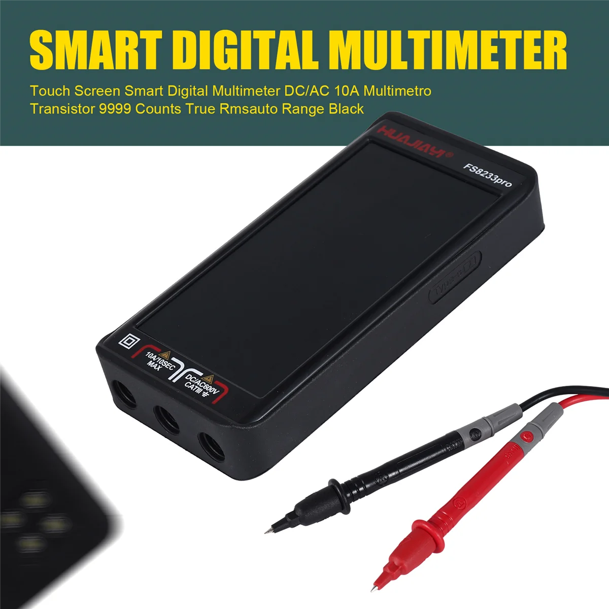 A22I FS8233PRO Touch Screen Multímetro Digital Inteligente DC/AC 10A Multimetro Transistor 9999 Contagens True Rmsauto Faixa Preto